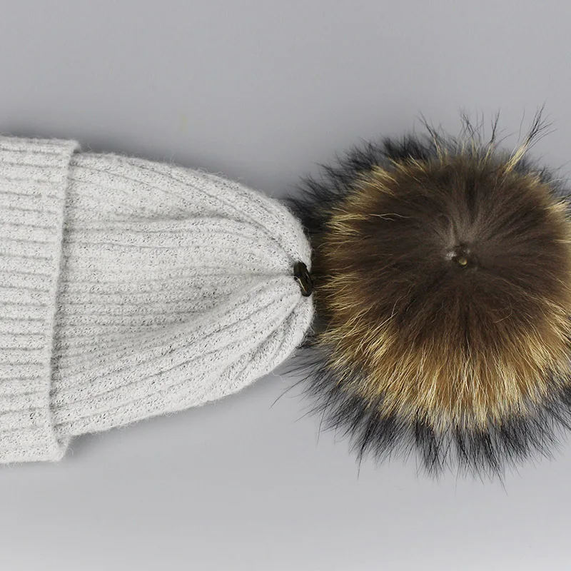 Natural Raccoon Fur Hats for Women Knitted Braid Beanie Female Caps Pompon Headgear Winter Girl Lady Skullies Hats