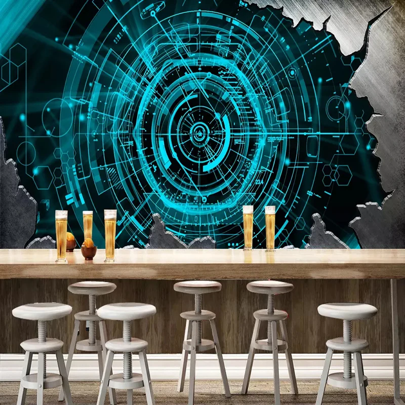 Custom Photo Wallpaper Modern 3D Steel Technology Bar Restaurant Background Wall Murals Abstract Art Wall Paper Papel De Parede