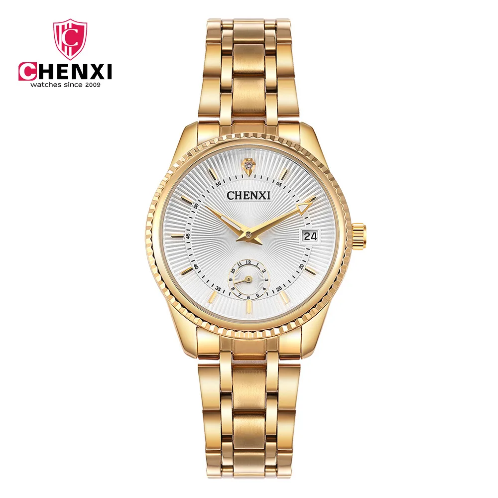 

CHENXI Top Brand Luxury Women Gold Watch Stainless Steel Calendar 30 Meter Waterproof Lady Quartz Dress Watch Golden Clock 069A