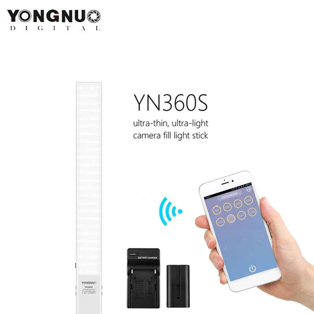 YONGNUO YN360S 3200K-5500K Handheld Ice Stick LED Video Light+NP-F550 Battery Charger Photographyic Lamp Phone App Control