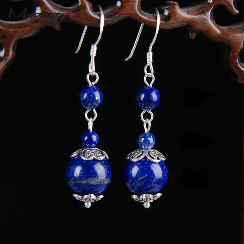 New Natural Lapis Lazuli Drop Earrings For Women Blue Beads Long Dangle Earring Vintage Bijoux Statement Earring Jewelry Gifts