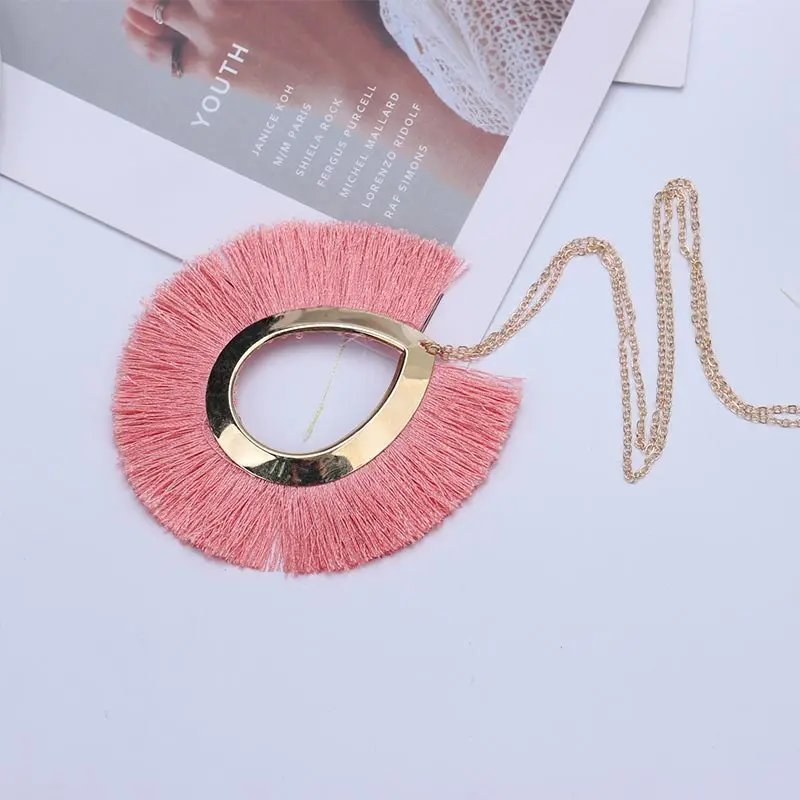 Big Pendant Necklace Women Jewelry Bohemia Statement Long Yellow Tassel Metal Necklaces 2019 Costume Jewelery Accessories NB167