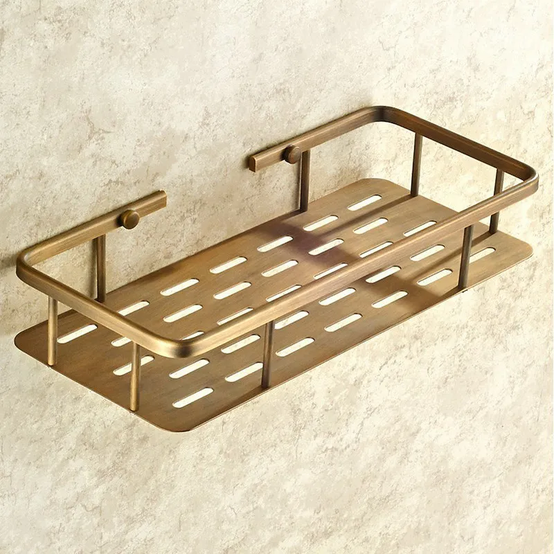 Antique Brass Wall Mounted Bathroom Shower Shelf Shampoo Holder Shelves Storage Shelf Rack Bathroom Basket Holder