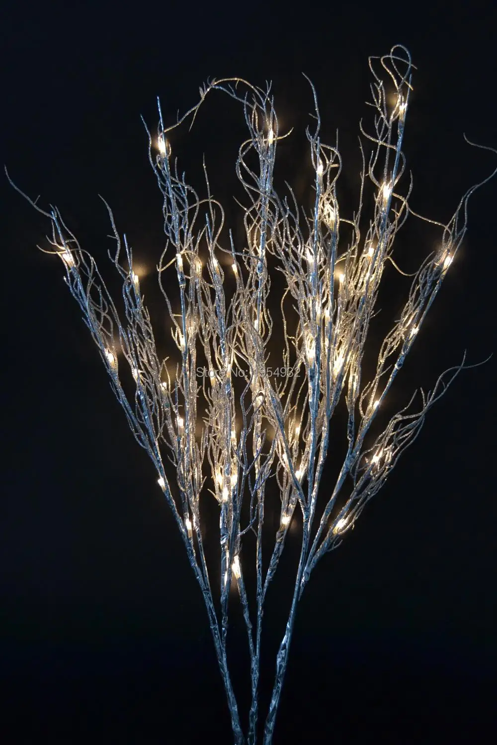 

Free Shipping LED Glitter Silver Root Branch Twig Light 40" with 60 LED LED Branch Light Electric Type 3V DC Adaptor+Battery Box