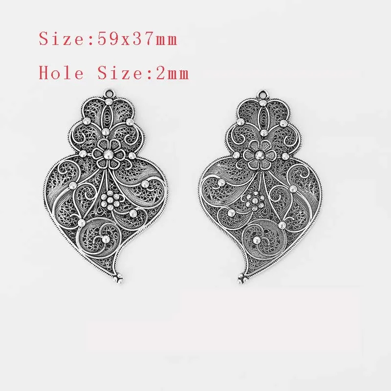 8Pcs Antique Silver Hollow Filigree Flower Portugal Viana Heart Charms Pendants for DIY Necklace Making Jewelry Findings