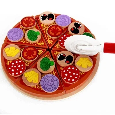 Wooden Quality Cut And Cut To See Pizza Cakes Children\'s Cake Kitchen Play House Simulation Toys Children\'s Chef Toys