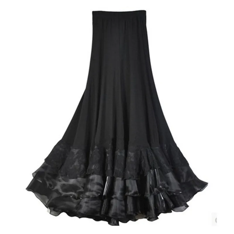 Sobre o tamanho de impressão preto saia de salão de dança de salão saia vestido valsa flamenco saia vestido de baile mulheres ballroom desgaste prática