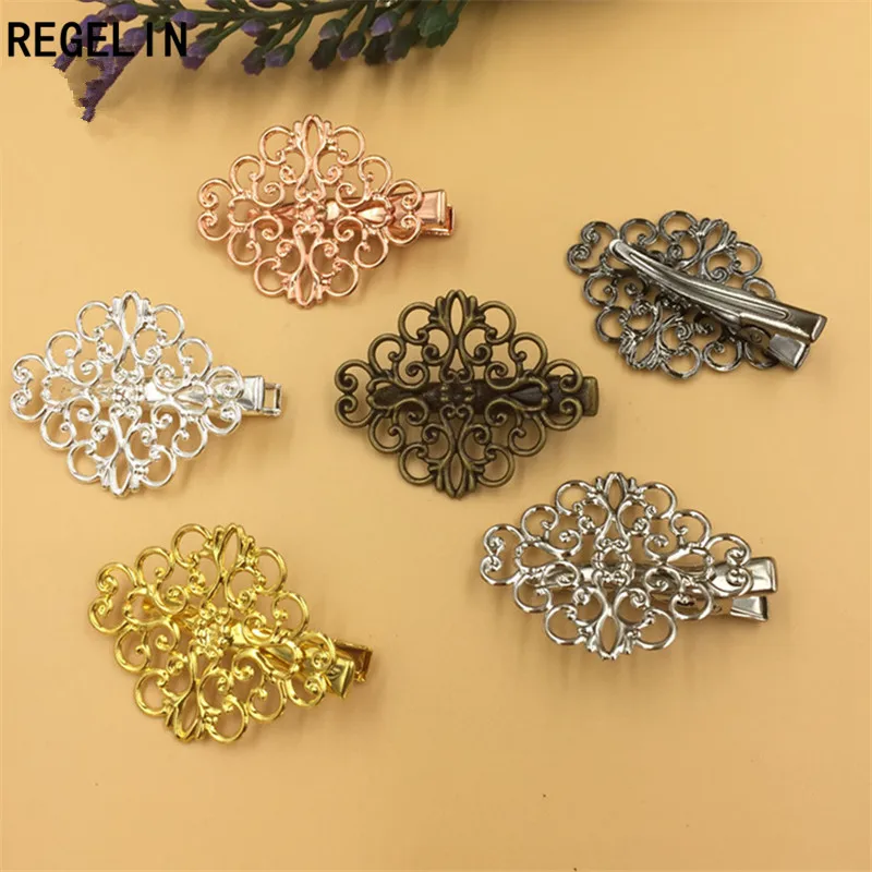 REGELIN Vintage Flower Motif Hair Jewelry Charm Women Antique Bronze Hairclip Hairs Clips 10pcs Barrettes  Headwear Wholesale