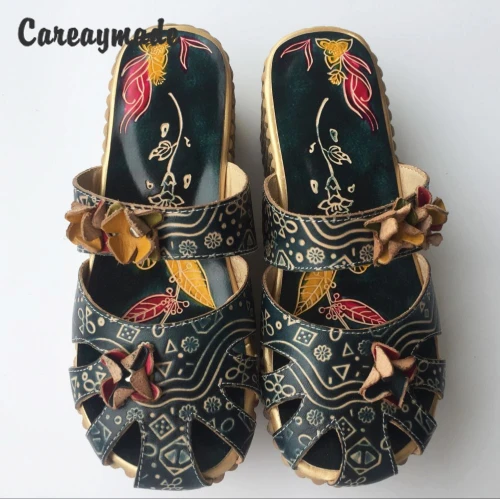 Careaymade-Folk style Head layer cowhide pure handmade Carved shoes, the retro art mori girl shoes,Women\'s casual Sandals958-1