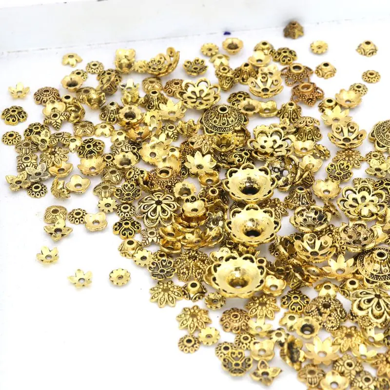 150 Stück gemischte tibetische Gold-Silber-Vintage-lose Spacer-Metallperlenkappen für Schmuckherstellung, DIY-Zubehör, Großhandelsversorgung – Detail 8