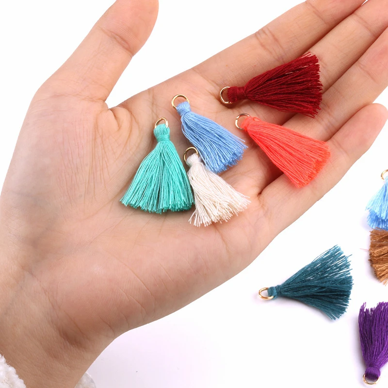 50PCS 3.6CM Mini Metal Ring Polyester Cotton Fabric Tassel DIY Pendant Jewelry Making Fringe Trim Craft Tassel Sewing Accessorie