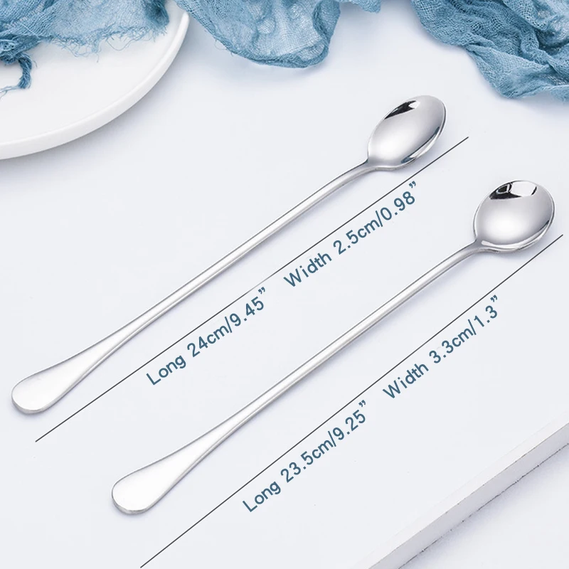 Leeseph Stainless Steel Long Handle Mixing Spoon, Bar Stirring Spoon for Cocktail, Ice Cream, Coffee, Juice, Drink, 9.4 Inches