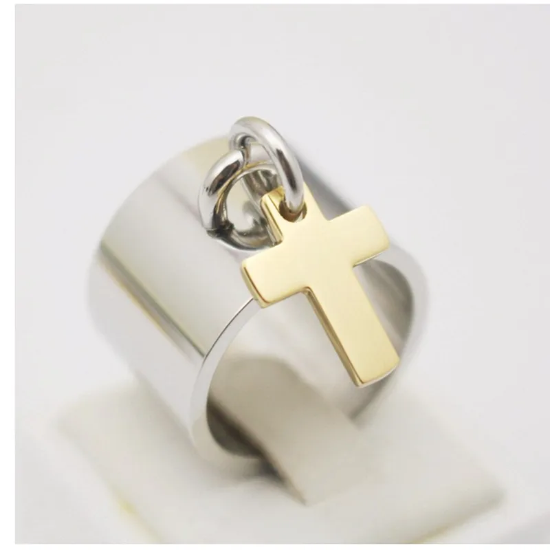 Finger Ring Silver Color Femme Rings Wide Stainless Steel Cross Ring Jewelry For Women\'s Gifts Size 7 8 9 10 6 11