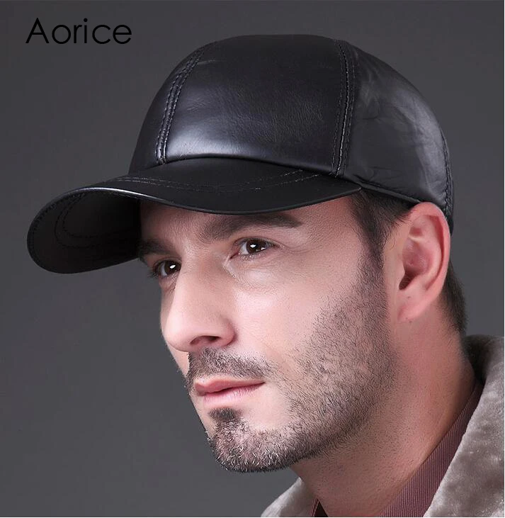 Aorice 2021 New Genuine Leather Adjustable Solid Deluxe Baseball Ball Cap Brand Men\'s Black Golf Sport Hats/caps HL008