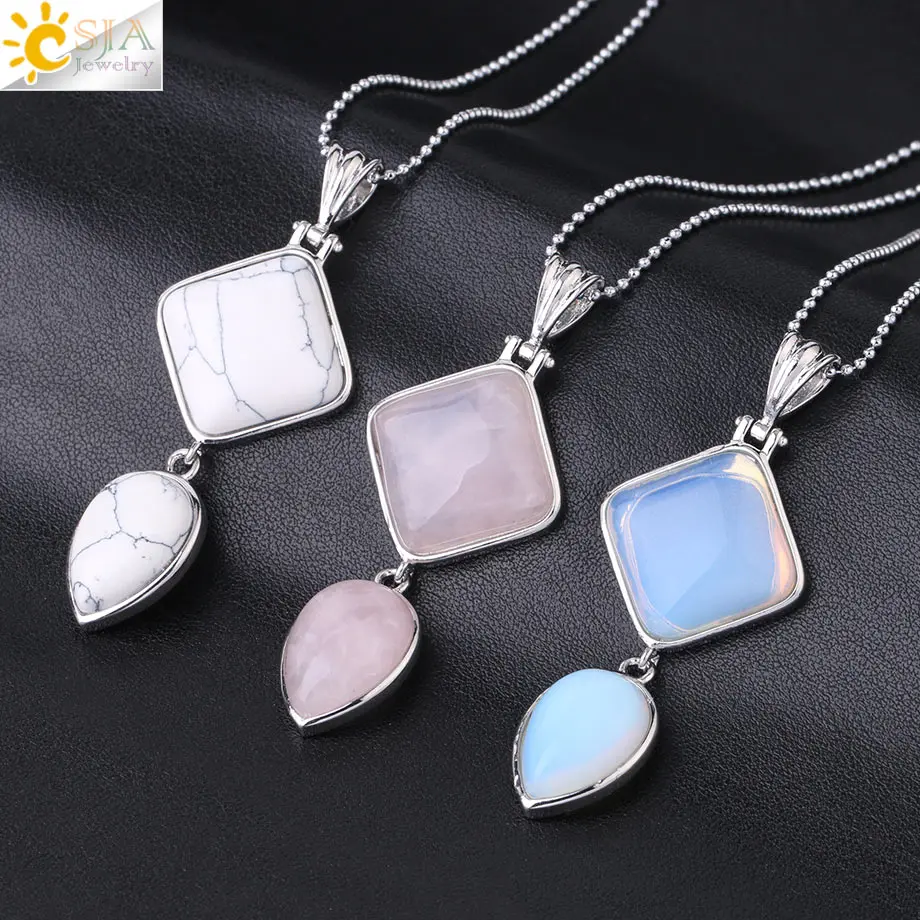 Csja Vrouwen Trendy Natuurlijke Quartz Water Drop Hangers Ketting Vierkante Healing Stones Geometrische Mode-sieraden Mannen Kettingen F815