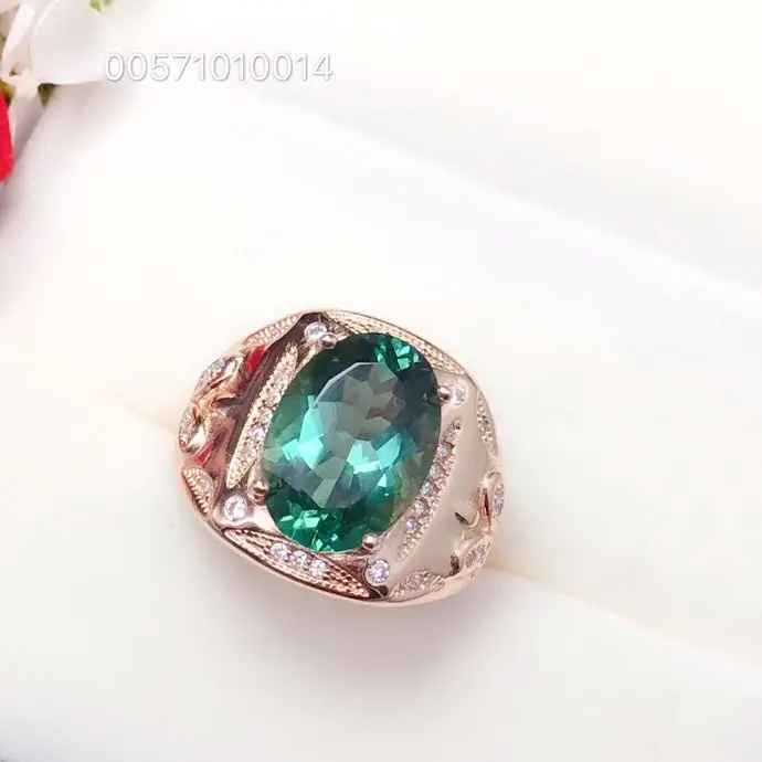 Men Ring Green Crystal Natural Real Green Crystal 925 sterling silver Gem size 10*14mm Fine Green crystal Men Ring