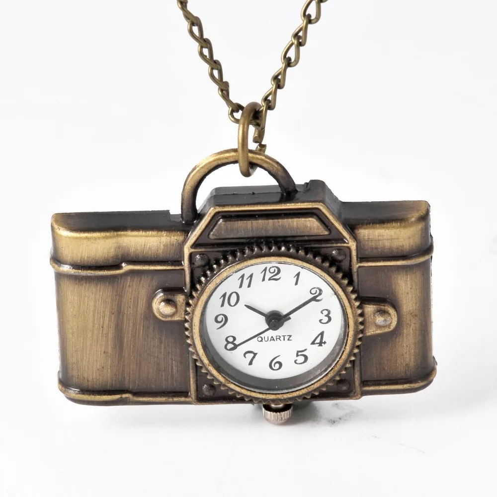 7018  FOT Pocket Watch Retro Personalized Mode Steampunk Retro Complex Quartz Camera Model Watch  Chain Gift