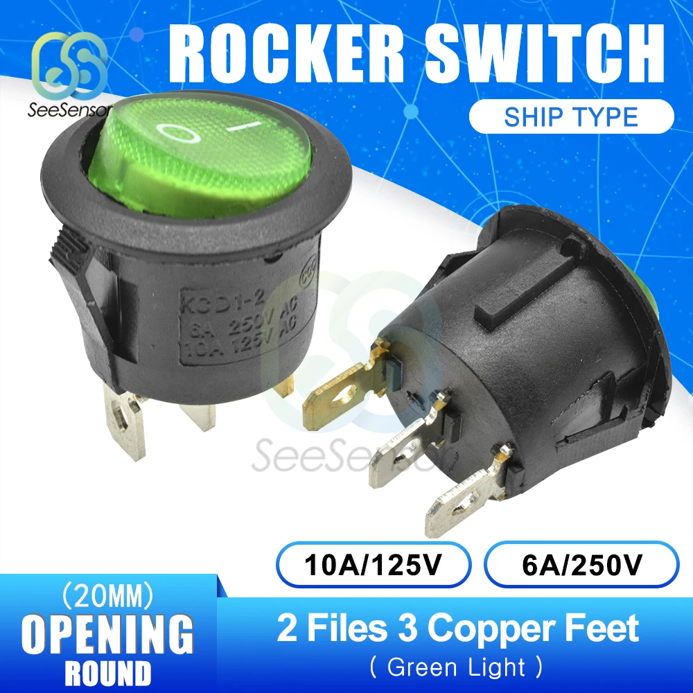 5 개/몫 20mm 미니 라운드 로커 스위치 플라스틱 푸시 버튼 스위치 6A 250VAC 10A 125VAC ON-OFF ON-OFF-ON 2Pin 3Pin
