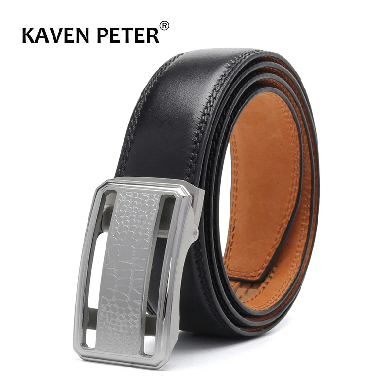 

Luxury Italian Top Grain Cow Leather Belt For Men Stainless Steel Automatic Buckle 100 % Genuine Leather Belt Black Gift Box
