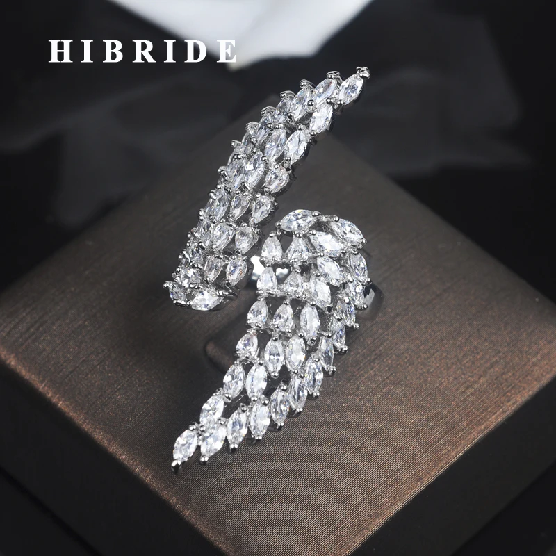 

HIBRIDE New Adjustable Angle Wings Mariquise Cut Cubic Zirconia Rings Women Wedding Open Ring Fashion Jewelry R-147