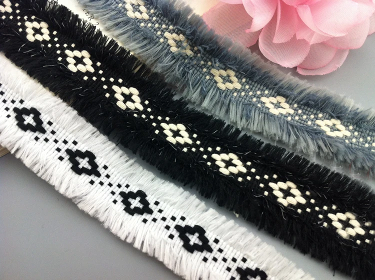 

5 yard 3cm 1.18" wide black/ivory/gray/pink/wine red/coffee/black gold/black silver tassels fringe lace trim ribbon ML13P219