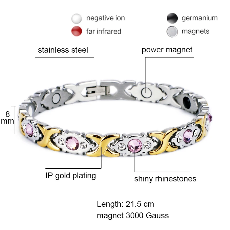 Oktrendy Jewelry Pink Crystal Stone Magnet Health Bracelets for Women DIY Adjustable Length Friendship Gift