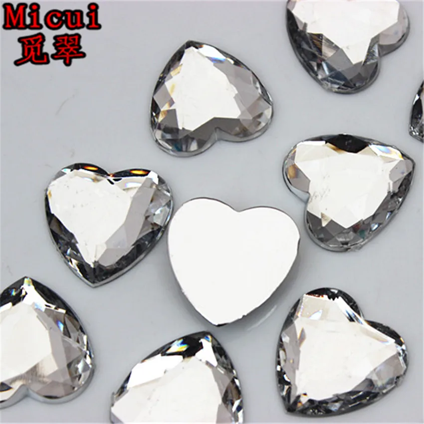 Micui 20pcs 20mm Heart Acrylic Rhinestones Flat Back Stones rhinestones Crystal for clothing crafts Decorations DIY MC644