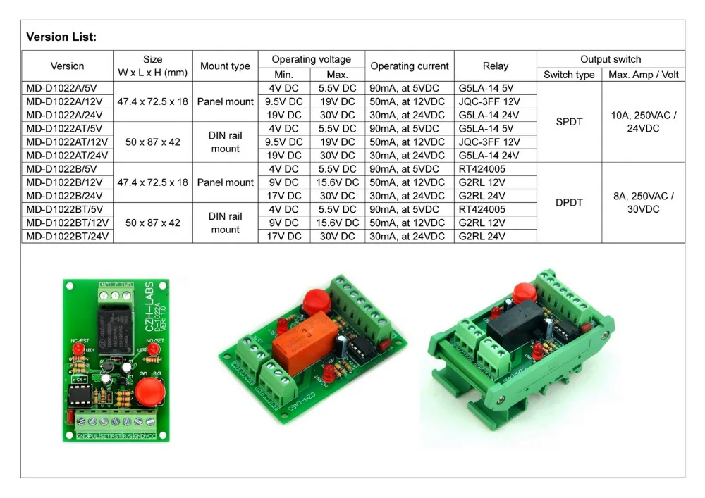 ELECTRONICS-SALON Panel Mount Momentary-Switch/Pulse-Signal Control Latching SPDT Relay Module,12V