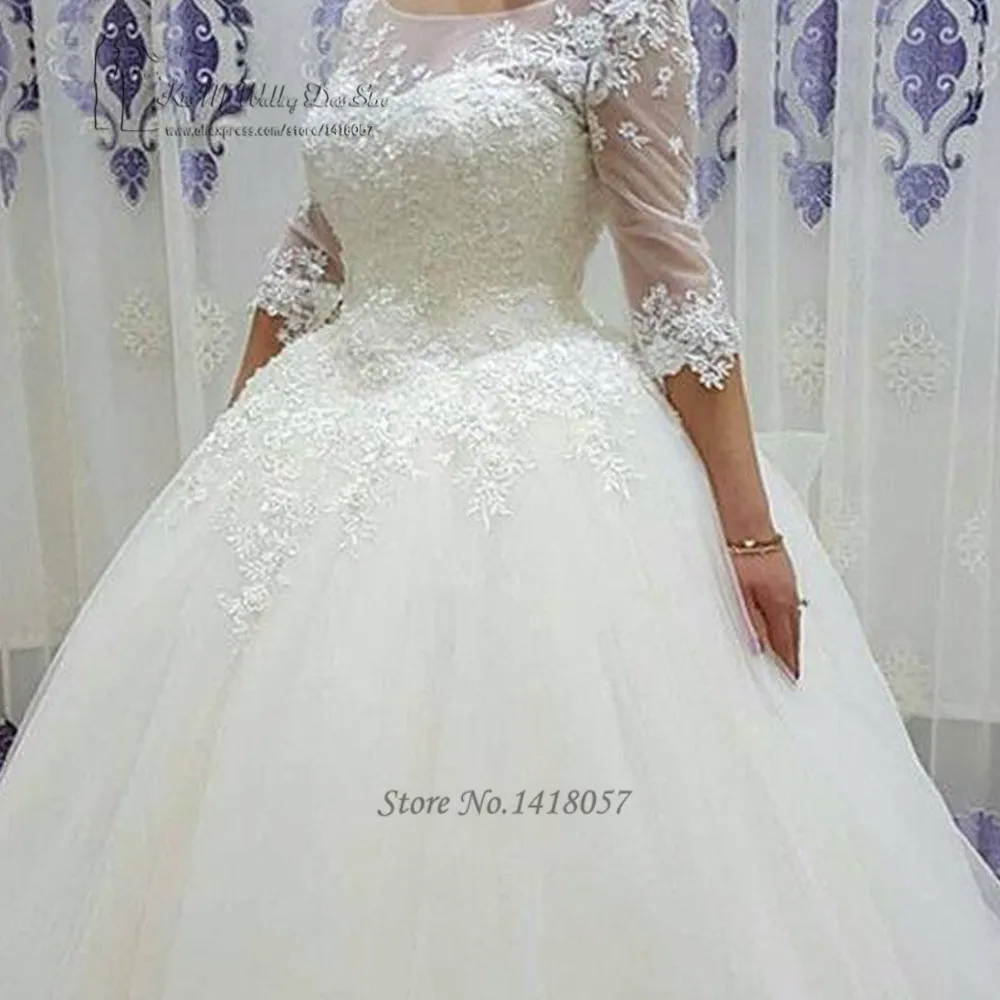 빈티지 공주 웨딩 드레스 2017 레이스 웨딩 드레스 하프 슬리브 Vestidos 드 Noivas 볼 가운 신부 드레스 Abiti Da Sposa