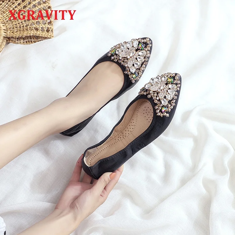 

XGRAVITY European American 2019 New Crystal Woman Flat Shoes Elegant Comfortable Lady Fashion Butterfly Design Flats Ladies A159