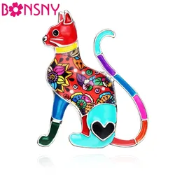Bonsny Alloy Enamel Elegant Cat Brooches Clothes Suit Scarf Decoration Jewelry Pin For Women Girls Ladies Pet Lovers Gift Bijoux