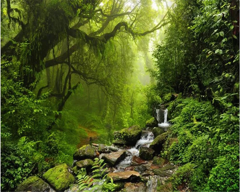 Customized modern photo 3d wallpaper Forest stream TV background wall nature scenery living room Wall cloth wallpaper