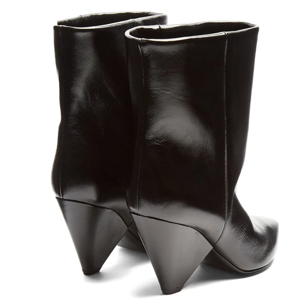 Trendy Stylish Slip on Pointed Toe Ladies Cone High Heel Short Boots 2022 Black Wedge Booties Shoes Woman Ankle Boots for Women