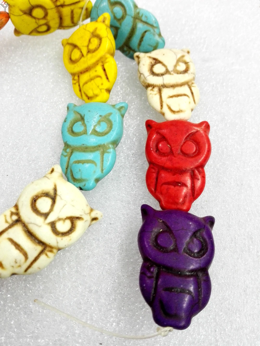 Total 13 pcs beads 32x20mm carved owl animal Bright Multi-color mixed howlite stone Loose Beads