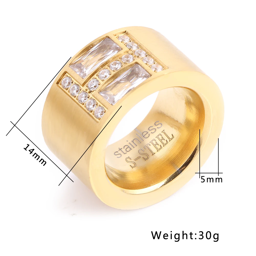 New Arrival Gold-Color Ring Bijoux 14mm Width Big Pave Setting CZ Zicon engagement Ring For Women Wedding  Jewelry