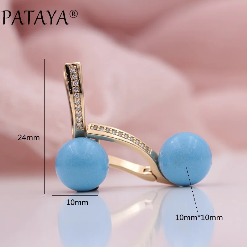 PATAYA New Turkish Blue Shell Pearls White Natural Zircon Drop Earrings 585 Rose Gold Color Women Wedding Party Luxury Jewelry