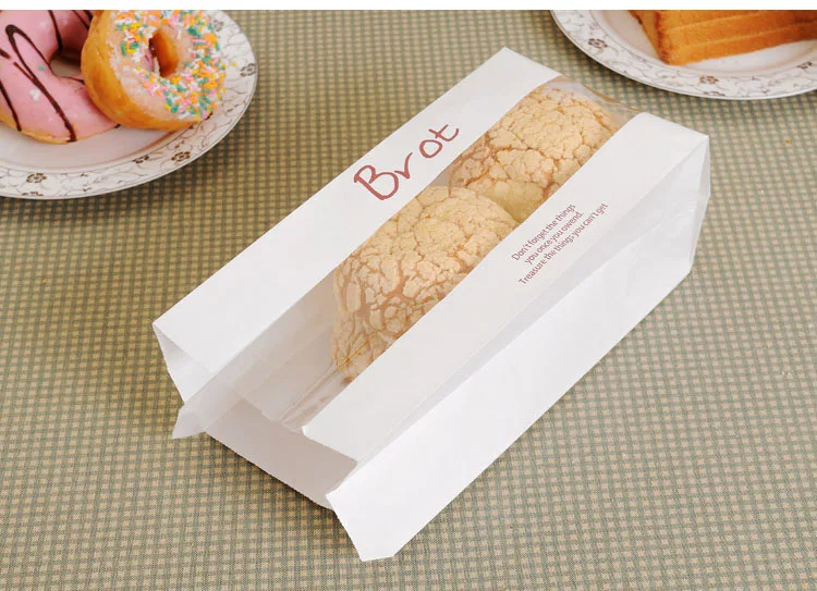 20Pcs kraft bag window paper Donut Leisure Food Bread paper Food Packaging Cake Leisure Toast DIY Baking Bakery Bread Bag