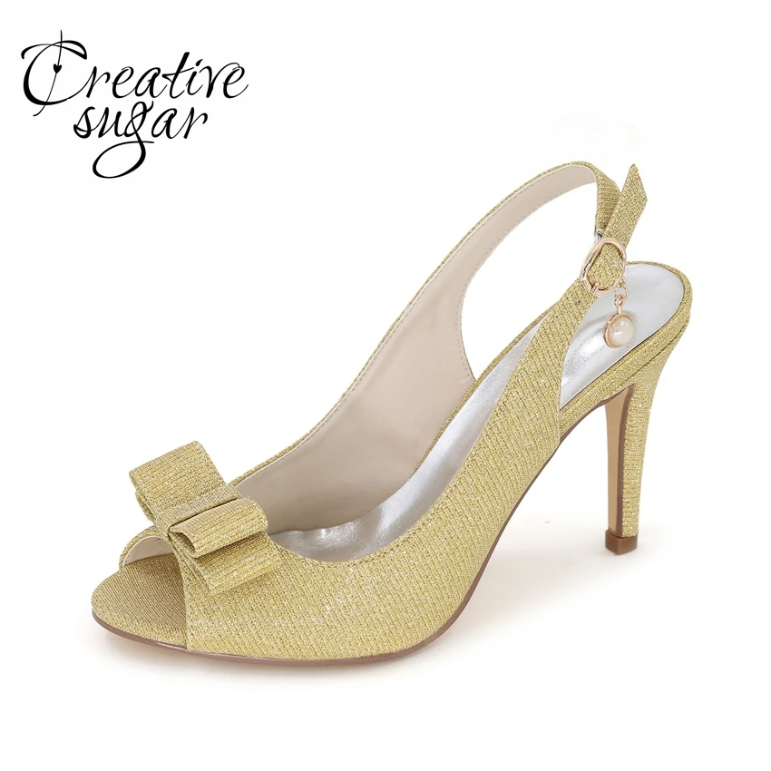 

Женское блестящее коктейльное платье Creativesugar с открытым носком и бантом