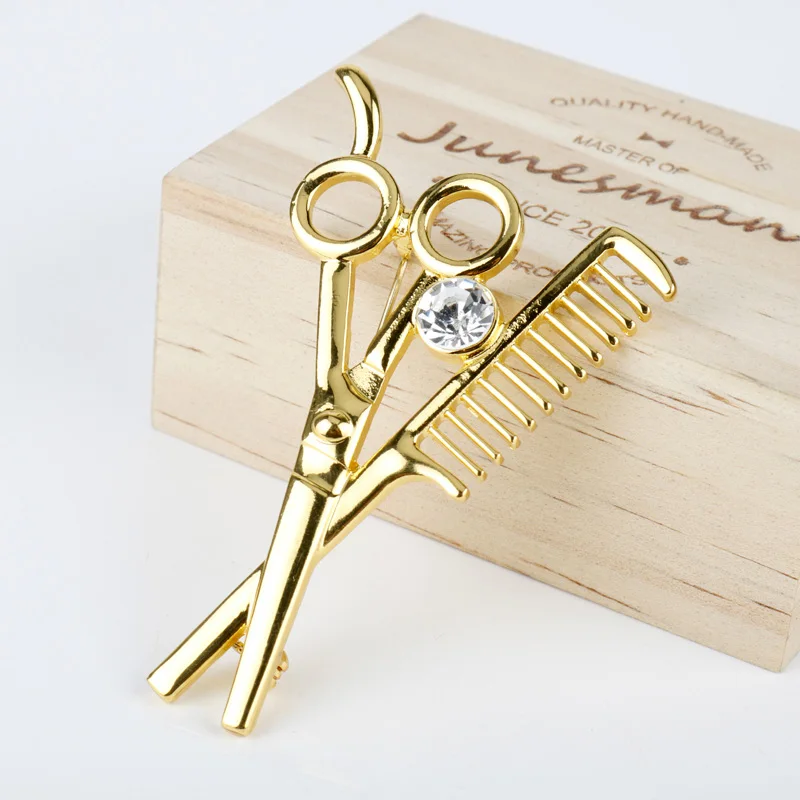 3D Barber Shop Pole Shape Brooches 3Colors Crystal Razor Scissors Enamel Pin Badge Brooch Pins Cute Hairdresser Deco Accessories