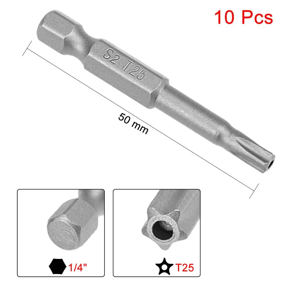 10pcs 50mm T10 T15 T30 T27 T40 T8 Magnetic Star Security Head Screwdriver Bits 1/4\