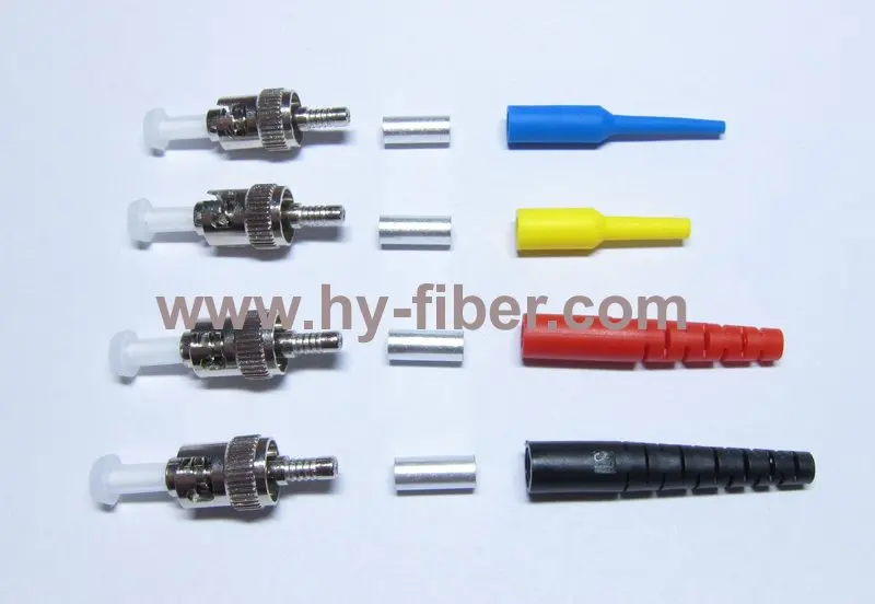 

200 pcs ST connector kits SC SM,housing metal,boot color black/red/yellow OPEN MOUTH TYPE free shipping