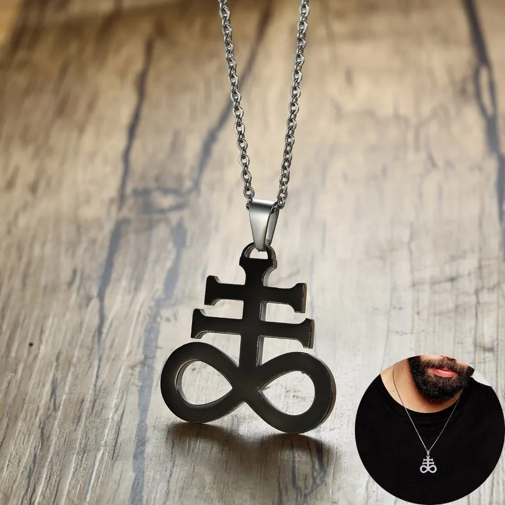 Sulfur Leviathan Cross Sulphur Pendant Necklace for Men Stainless Steel Church of Satan Satanic Inverted Crucifix Male Jewelry