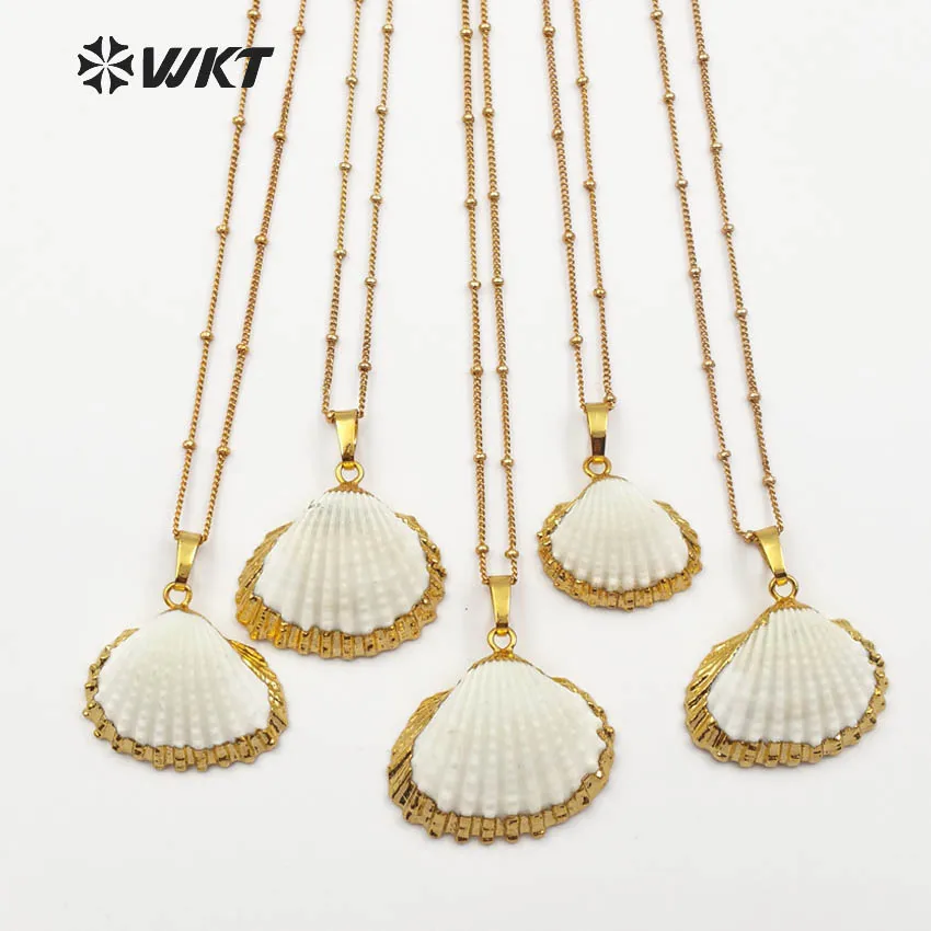 

WT-JN014 Latest Design Scallop Shell Necklace natural Scallop pendant shell 18inch gold chain necklace for women perfect gift.