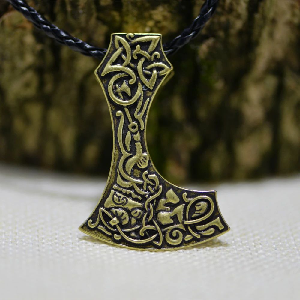 LANGHONG 1PCS Norse Viking Axe Necklace based on the Mammen axe from Denmark Bearded Axe Vikngs Pendant Necklace