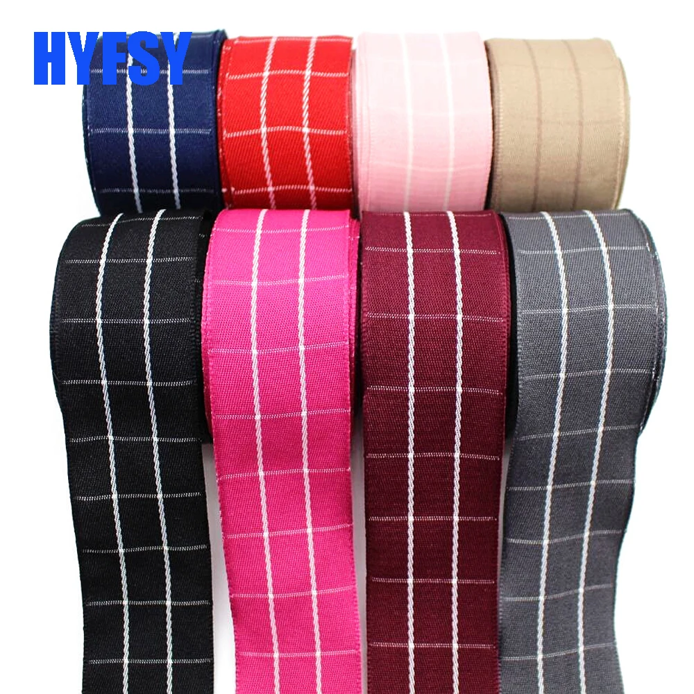 New 1-1/2 38mm plaid ribbon 10 yard DIY handmade materials gift wrap headdress garment sewing polyester Double sided stripe