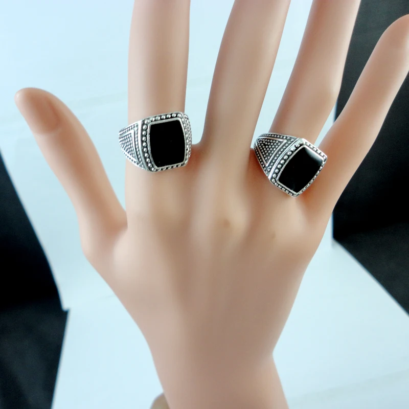 15Pcs Hot Sale Vintage Style Black Silver Plated Men Rings For Man Retro Wholesale Jewelry Bulks Lots LR347