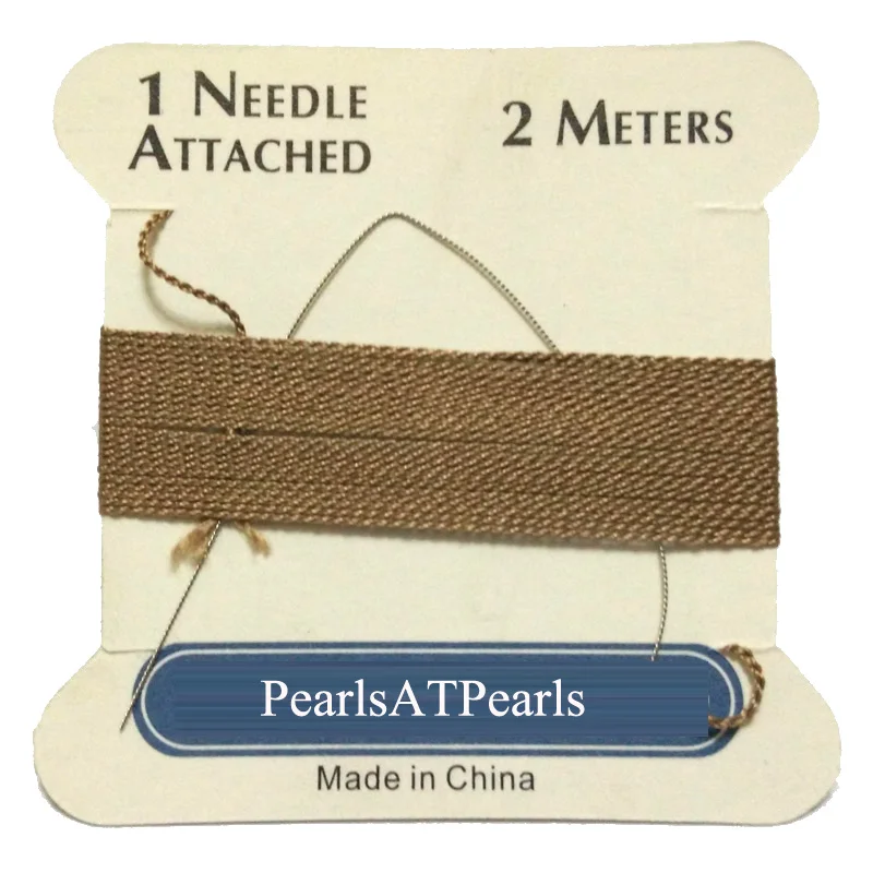 2M Long 0.6mm in Diameter Beige 100% Natural Silk Beading Cord with Needle Attached