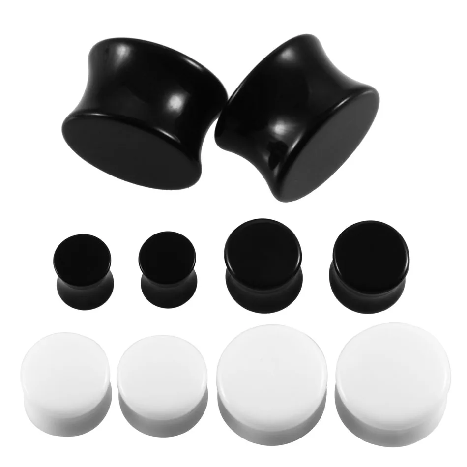 1pair White&black Acrylic Ear Plugs and Tunnels Double Flared Earring Gauges Ear Expanders Helix Piercing Body Jewelry