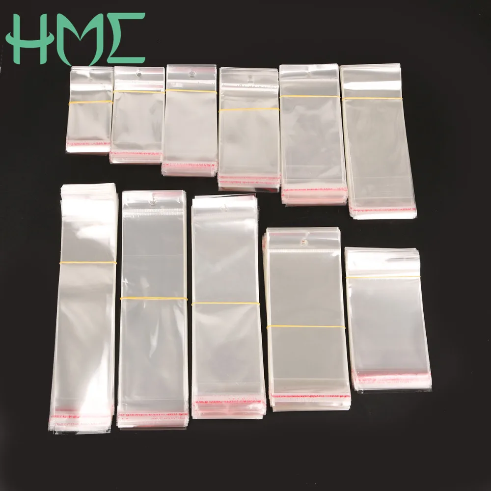 New 100pcs/bag Different Size Transparent Clear Self-Adhesive Plastic Storage Bag with Header DIY Jewelry Packaging Gift