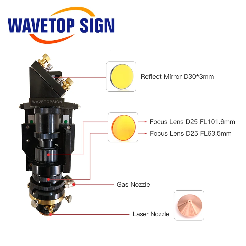 WaveTopSign testa di taglio Laser a CO2 mista 500W lente di messa a fuoco 25*63.5 25*101.6mm specchio riflettente 30*3mm messa a fuoco automatica ibrida Non metallica in metallo